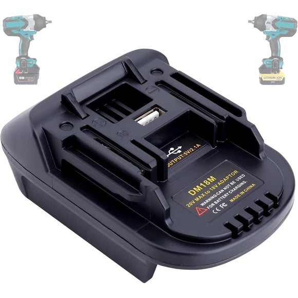 DM18M Adaptador de Batería con Toma de Carga USB para Batería de Litio de 20V y Milwaukee de 18V M18 Convertida en Batería Makita de 18V BL1830 BL1840 BL1850 (Solo Adaptador)