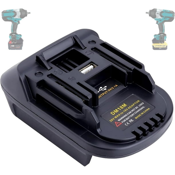 DM18M Adaptador de Batería con Toma de Carga USB para Batería de Litio de 20V y Milwaukee de 18V M18 Convertida en Batería Makita de 18V BL1830 BL1840 BL1850 (Solo Adaptador)