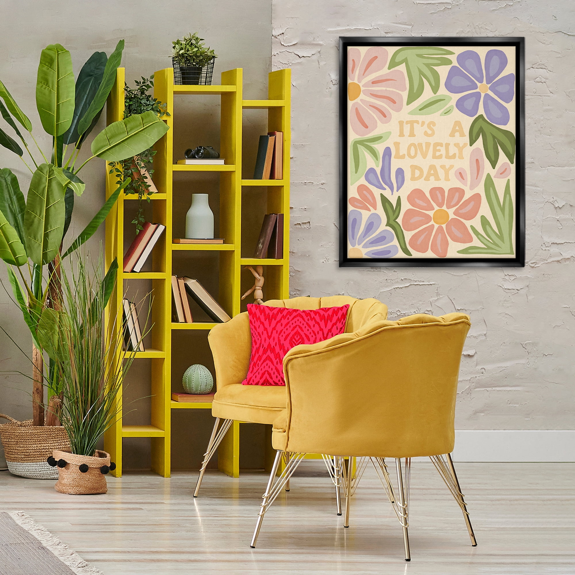 Stupell Industries Lovely Day with Florals Plants & Flowers Painting Black Floater Framed Canvas Art Print Wall Art, 25 x 31
