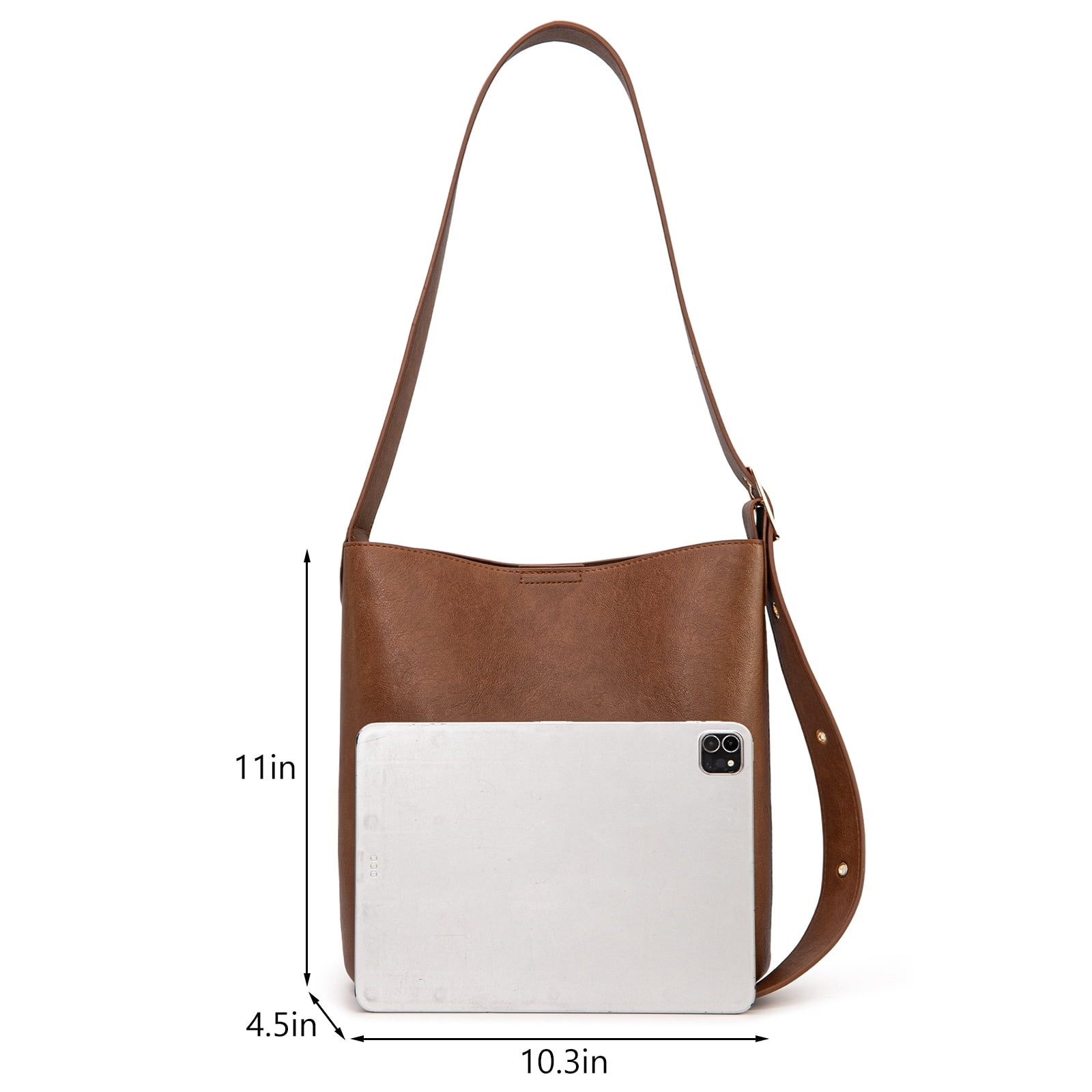 Montana West Medium Hobo Shoulder Bag for Women, 2PCS Slouchy Crossbody Purse with Zipper Pouch, Casual Bucket Handbag, Brown