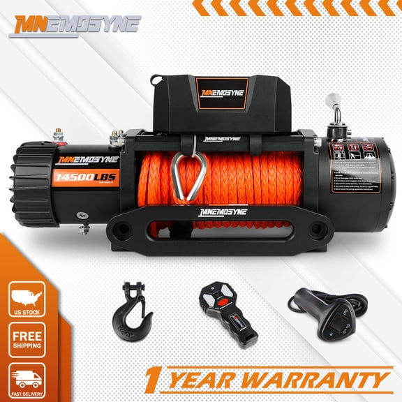 MNEMOSYNE 14,500 lb Electric Winch, IP67 Waterproof Synthetic Rope Winch with Wireless Remote, 7.0HP 12V for Truck Jeep SUV Off Road Recovery