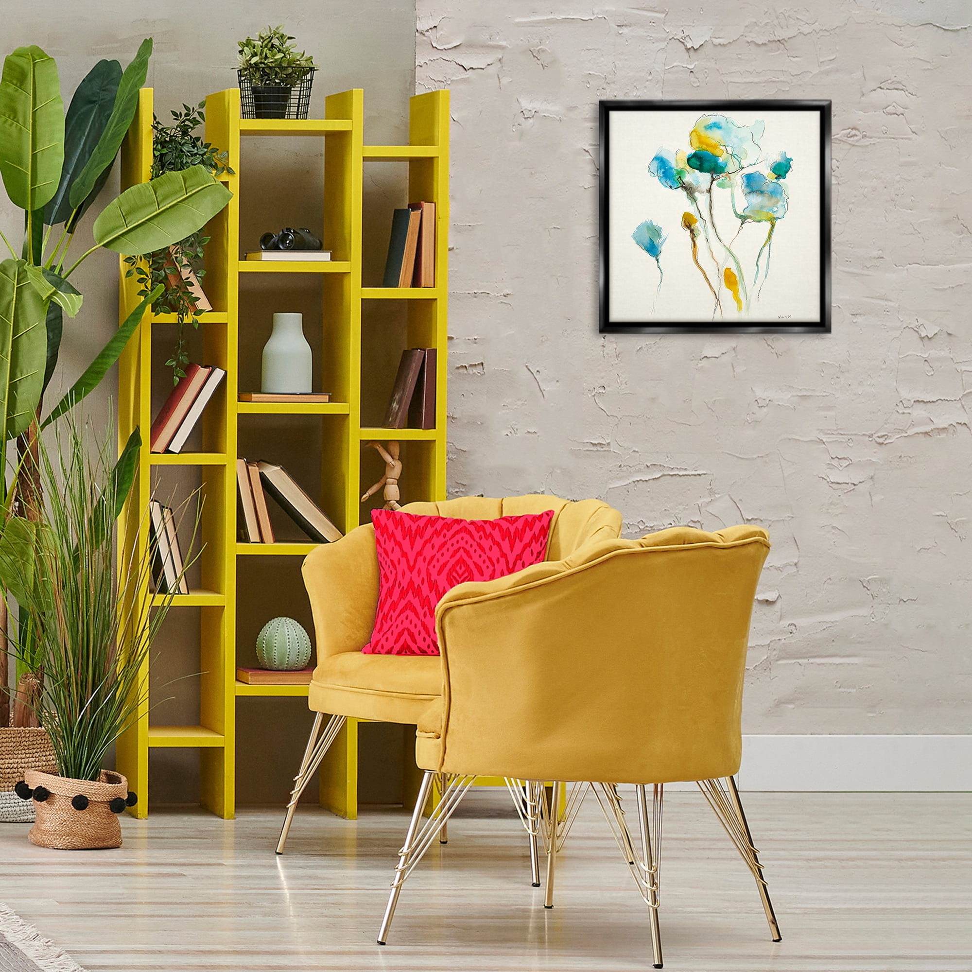Stupell Industries Abstract Watercolor Blooms Abstract Painting Black Floater Framed Canvas Art Print Wall Art, 18 x 18