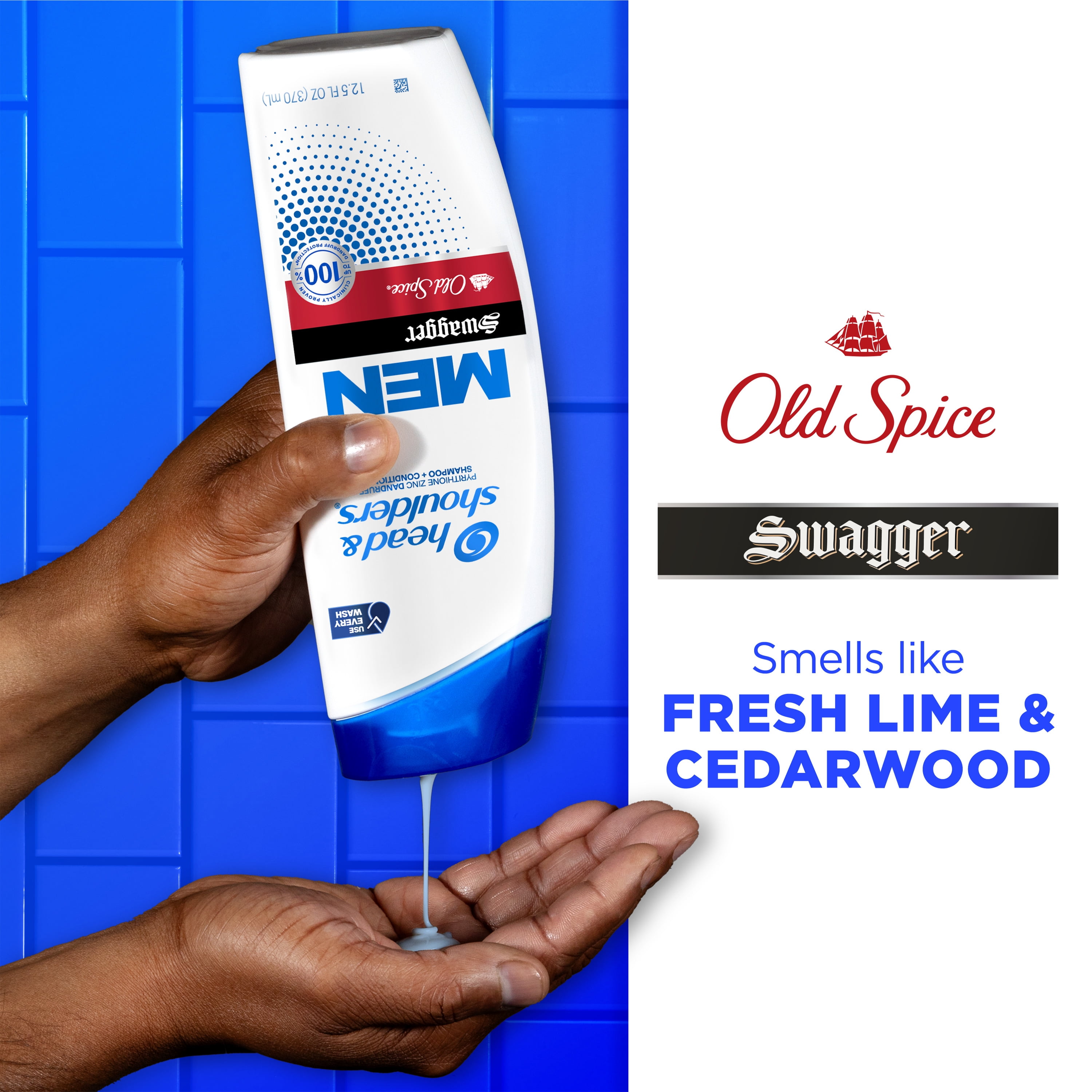 (4 pack) Head and Shoulders Men's Dandruff Shampoo, Old Spice Swagger, 20.7 fl oz