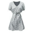 thumbnail image 3 of Qiopertar Liquidation à Moins de 5$ Robe Mode Femme Sexy Imprimée Col en V Taille Creuse Manches Courtes Mini Robe Liquidation jusqu'à 65 % de Réduction, 3 of 5