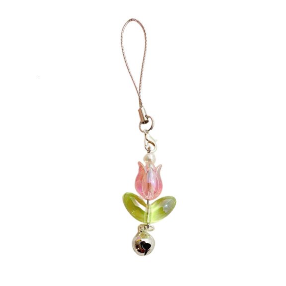 Tibvox Tulips Flower Bell Hangings Pendant Sweet Phone Strap Bag Decoration Portable Hangings Lanyard Gift for Girls Women