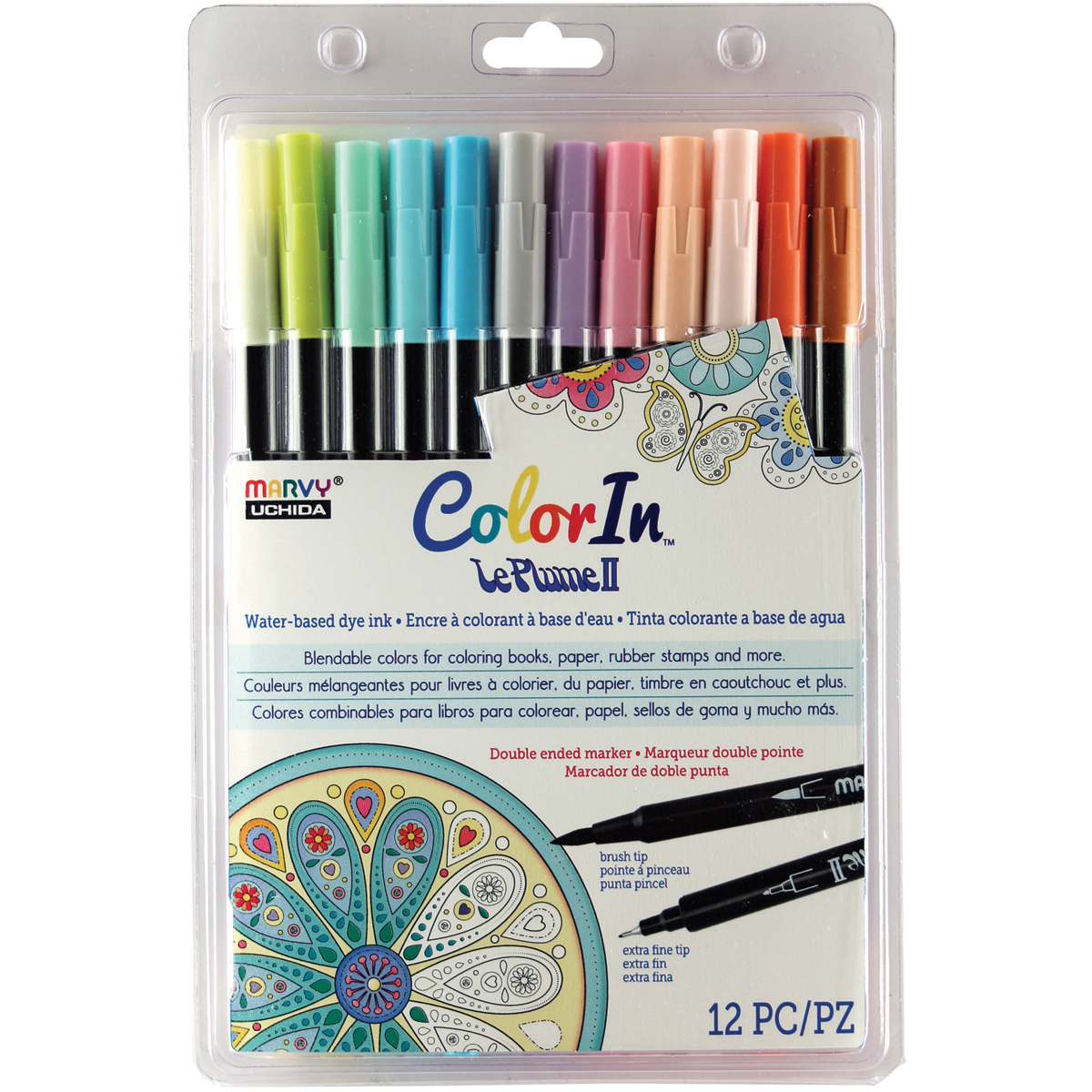 Marvy Uchida Le Plume II Double Ended Marker Set - 12 Primary Colors