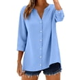 thumbnail image 3 of Womens Fashion Casual Button Down Shirt 3 4 Sleeve Solid Basic Tops For Daily Wear, 3 of 7