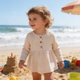 thumbnail image 5 of Aihuaihua Toddler Baby Shirt Girls' Long Sleeve Double Gauze Peplum Top Round Neck Coconut Button Vintage Cardigan 3-24M Beige 12-18 Months, 5 of 5