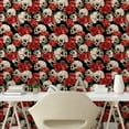 thumbnail image 2 of Ambesonne Skulls Roses Peel & Stick Wallpaper for Home, Romantic and Gothic, 13"x100", Jade Green and Dark Coral, 2 of 5