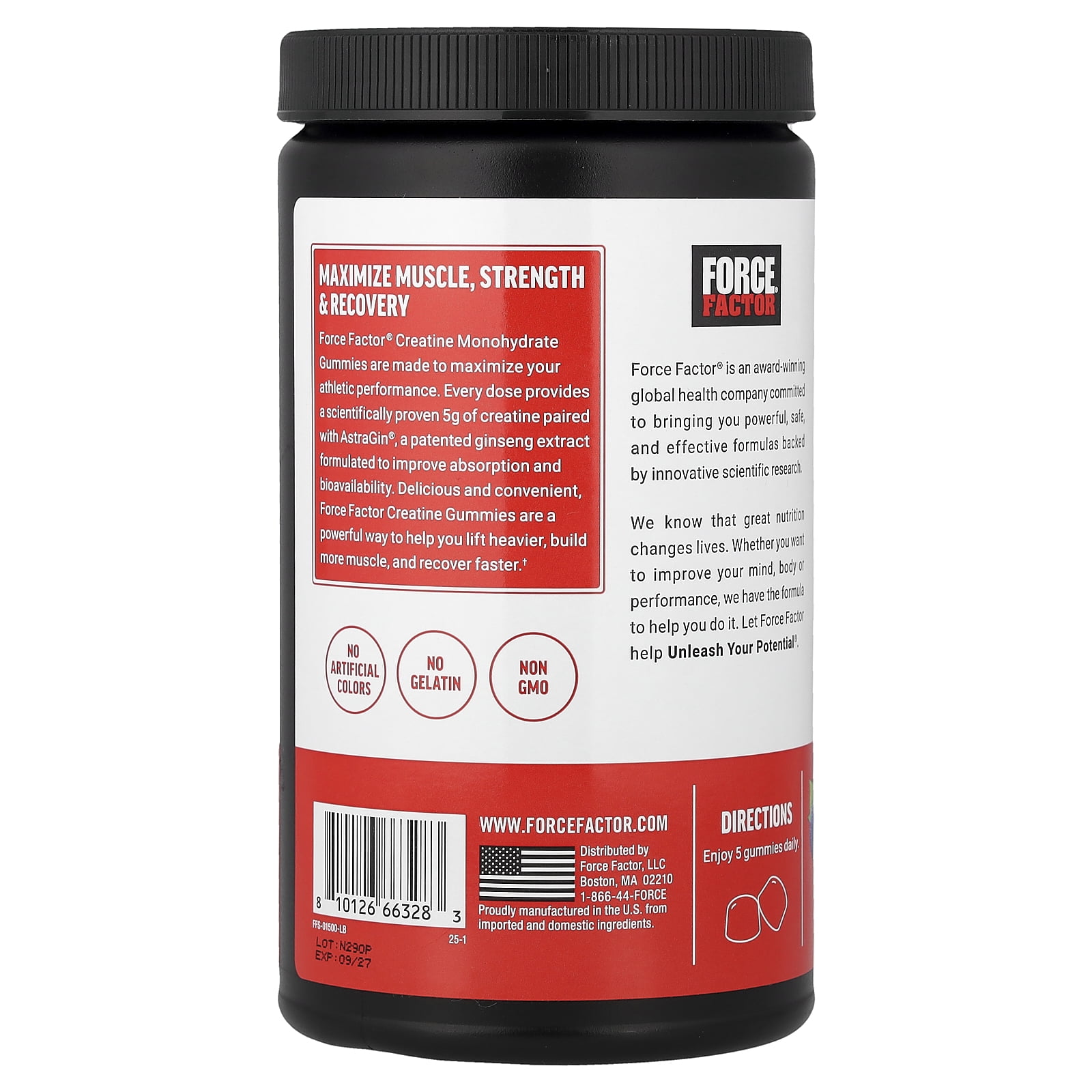 Force Factor Creatine Monohydrate Gummies, Blue Raspberry, 150 Gummies
