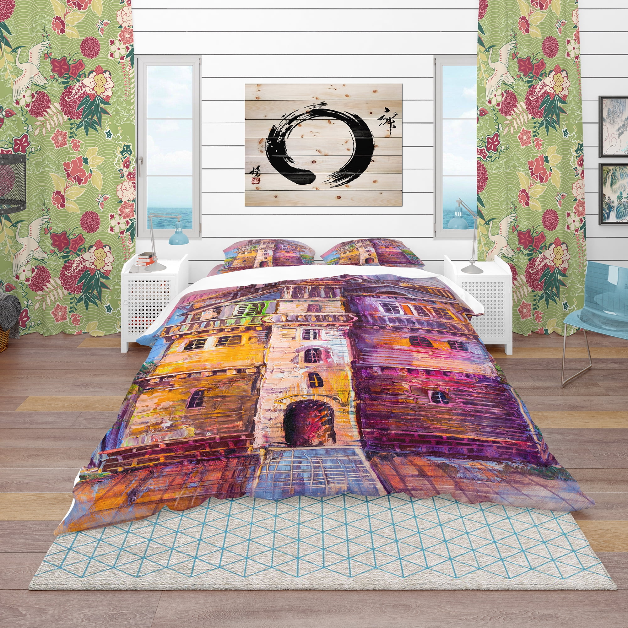 Designart 'Colorful Ancient Castle Oil Painting' Modern & Contemporary Duvet Cover Set