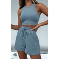 thumbnail image 4 of Women Summer Lounge Sets Casual Waffle Knit Crop Top Shorts Outfits 2 Piece Sets Sleepwear Light Blue XL, 4 of 9