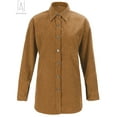 thumbnail image 4 of Gustave Womens Corduroy Button Down Boyfriend Shirts Long Sleeve Oversized Blouses Tops Coat Solid Color "Coffee,M", 4 of 7