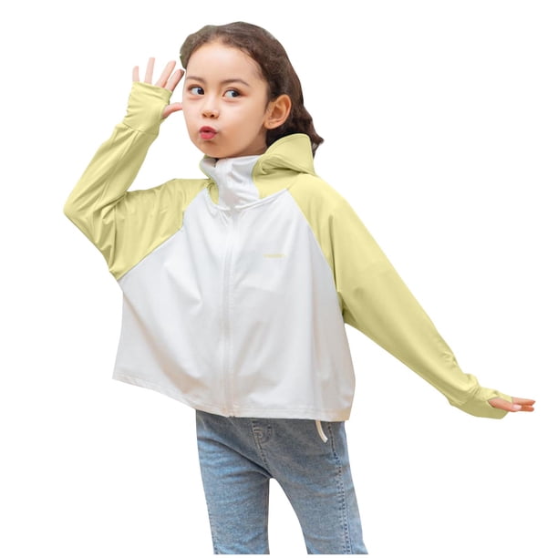 Penkiiy Chicas Chicas Camisa de manga larga Protección solar Capucha Ligera Entrenamiento atlético Suéter Top Rash Guard para niños 4 Años Amarillo