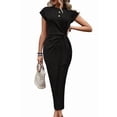 thumbnail image 2 of Women'S Summer Round Neck Casual Elegant Waist Tie Short Sleeve Long Dress Black L, 2 of 9