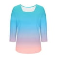 thumbnail image 4 of Stamzod 3/4 Length Sleeve Womens Tops Summer Square Neck Gradient Basic Tee Tops Loungewear Casual Loose Oversized Tshirts for Women Sky Blue M, 4 of 5