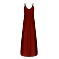 thumbnail image 3 of Honeeladyy Womens Plus Size Spaghetti Strap Maxi Dresses Summer Solid Color Sleeveless Loose Long Dress with Pockets Wine XXXXXL, 3 of 4