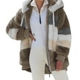 thumbnail image 5 of Autumn Winter Lady Cardigan - Thickened Plush Hooded Collar Drawstring Loose Windproof Colorblock Patchwork Long Sleeves Cardigan, 5 of 8