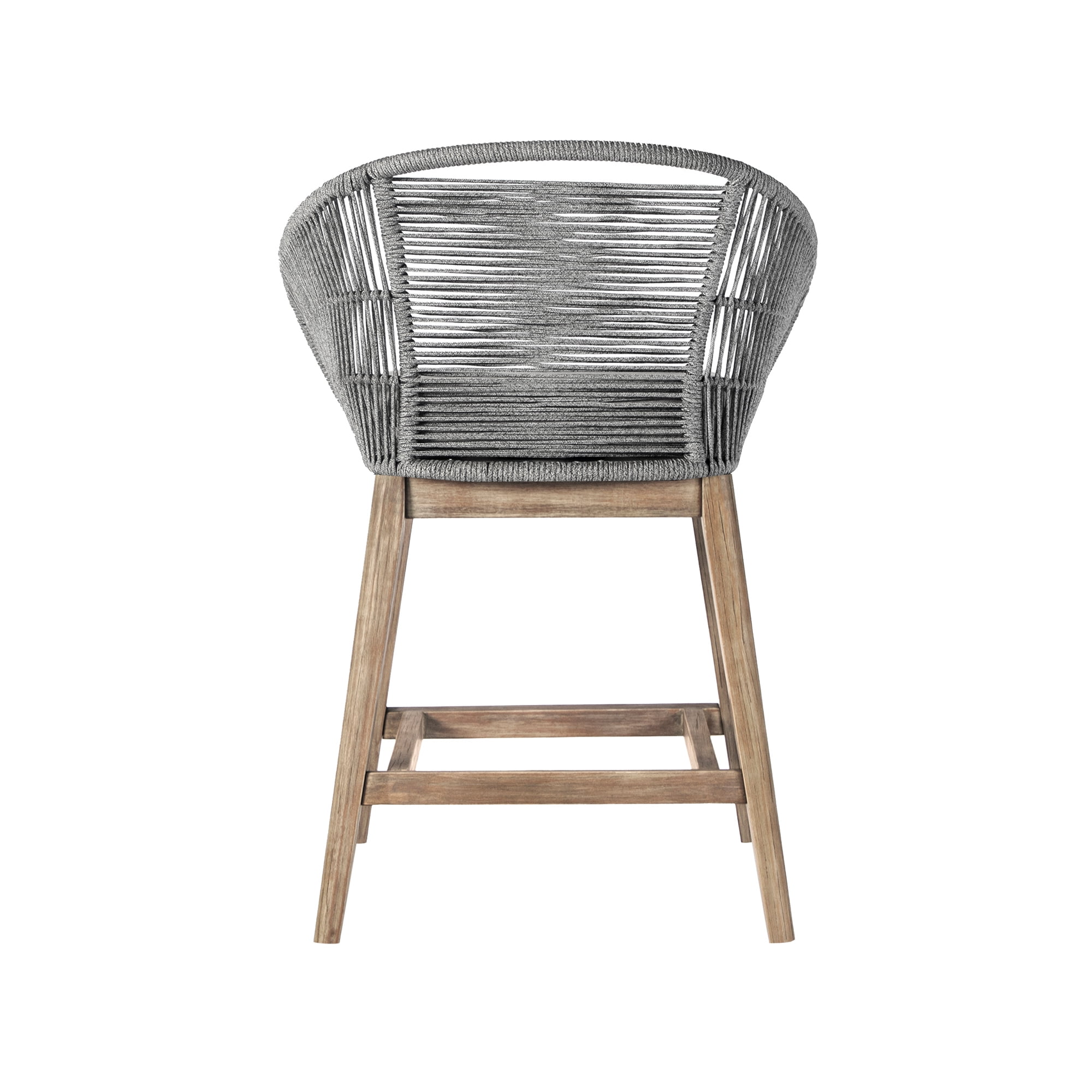Tutti Frutti Indoor Outdoor Counter Height Bar Stool in Light Eucalyptus Wood with Gray Rope - Set of 3