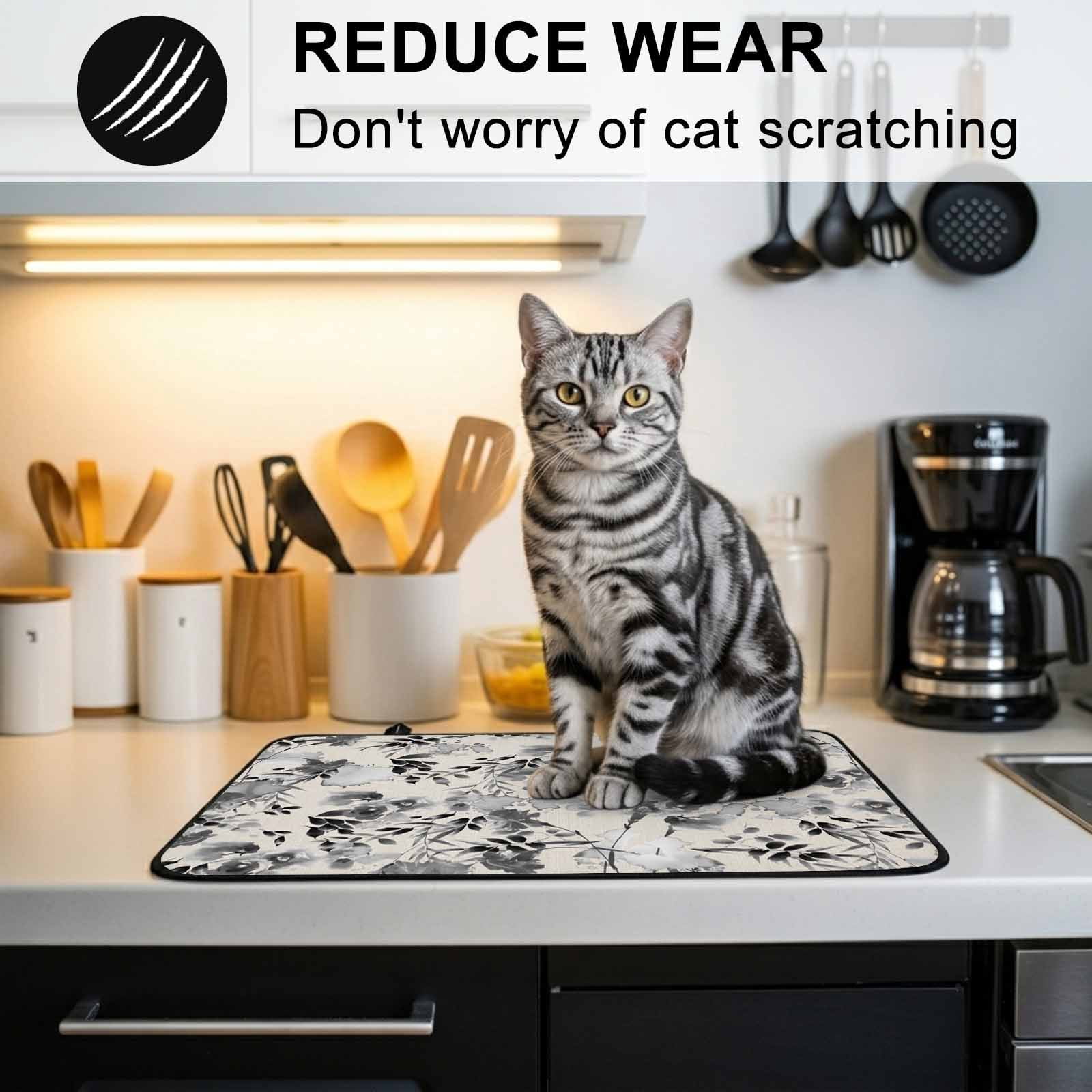 Black Grey Spring Floral Stove Top Cover for Electric Stove, Heat-proof & Non Slip Glass Top Stove Cover Protector, Summer Botanical Watercolor Rustic Kitchen Flat Cooktop Rubber Mat 24x21 Inches