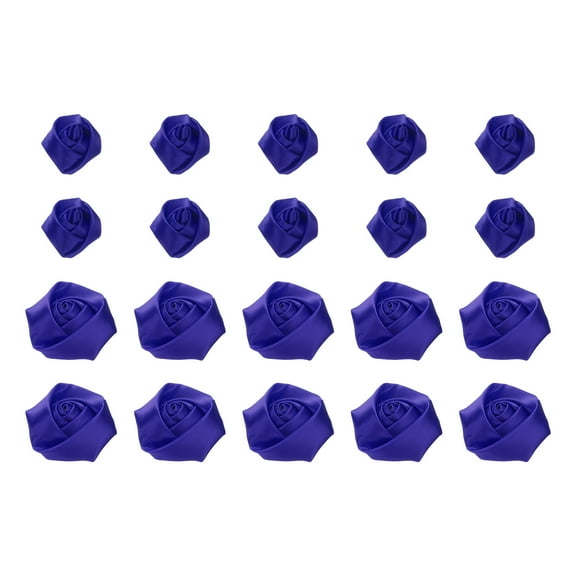 20pcs 2Size Ribbon Roses Satin 2.5cm/5cm Ribbon Flower Rose Artificial Fabric Flowers for DIY Crafting (Navy Blue)