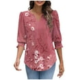 thumbnail image 5 of Xdegoge Placed 3/4 Sleeve Shirts for Women Plus Size On Floral V Neck T Shirt Summer Fashion Tunic Ladies Tops Dressy Casual Loose Fit Blouses Last Placed Add To Today, 5 of 8