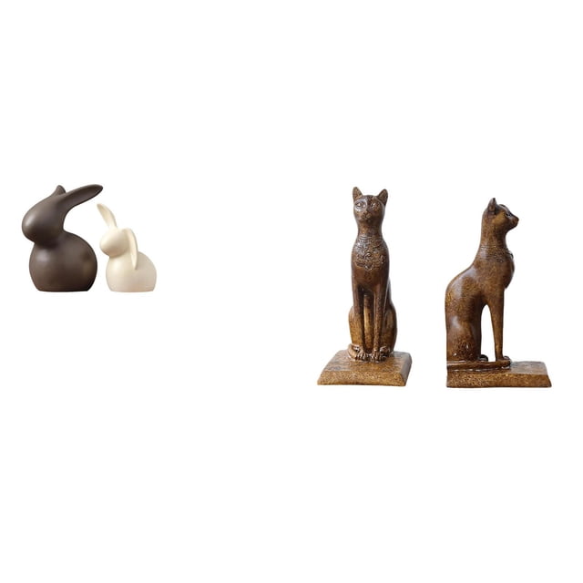 Juego De Estatuas De Gato Egipcio Y De Cerámica, Figuras De Conejo Y Gato De Porcelana, Sujetalibros Decorativos, Adorno De Pascua Y Inauguración De La Casa Para El Hogar, Jardín, Gabinete Y