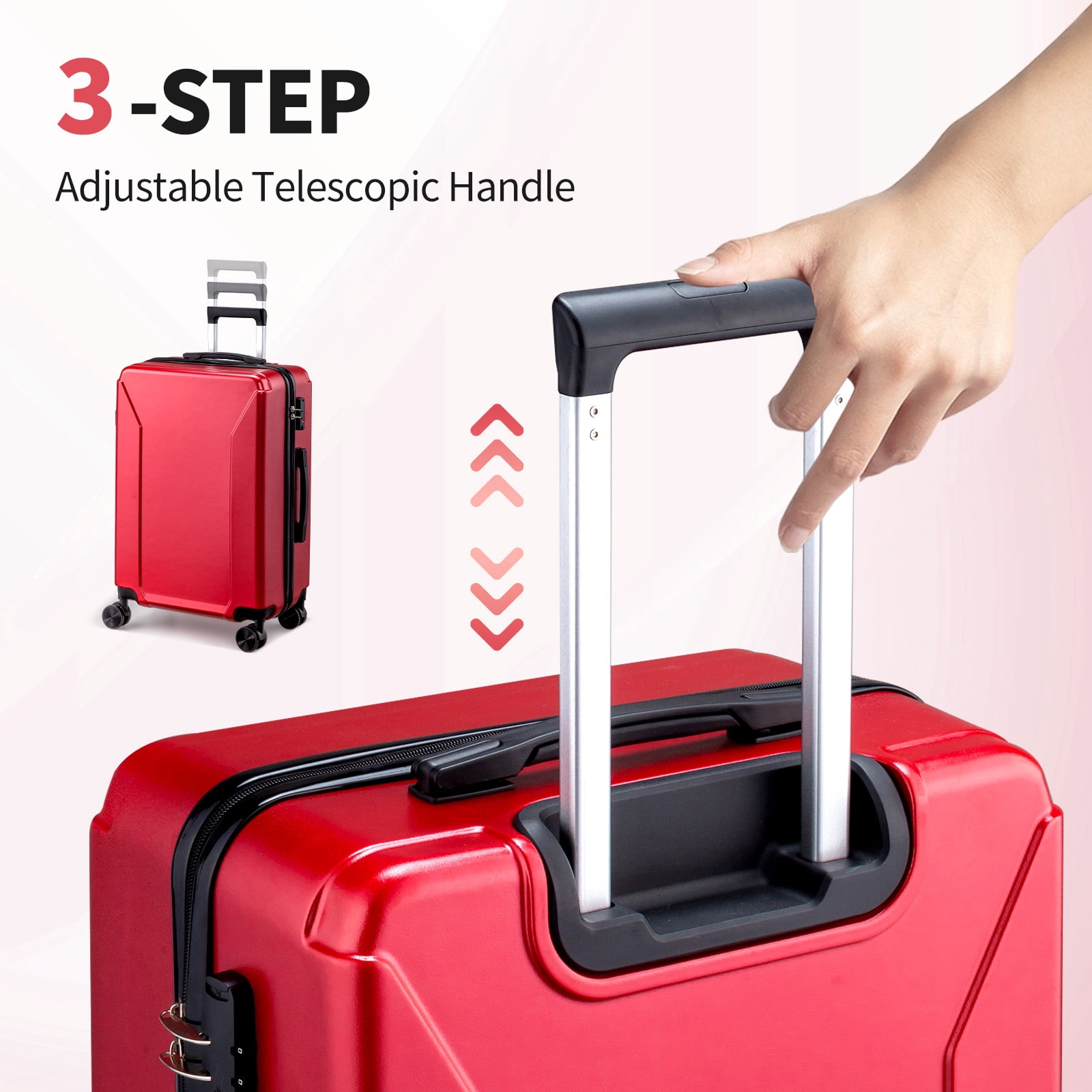 Zimtown 3-Piece Luggage Set with 8 Packing Cubes, Hard Shell Suitcases with Spinner Wheels TSA Lock, Red