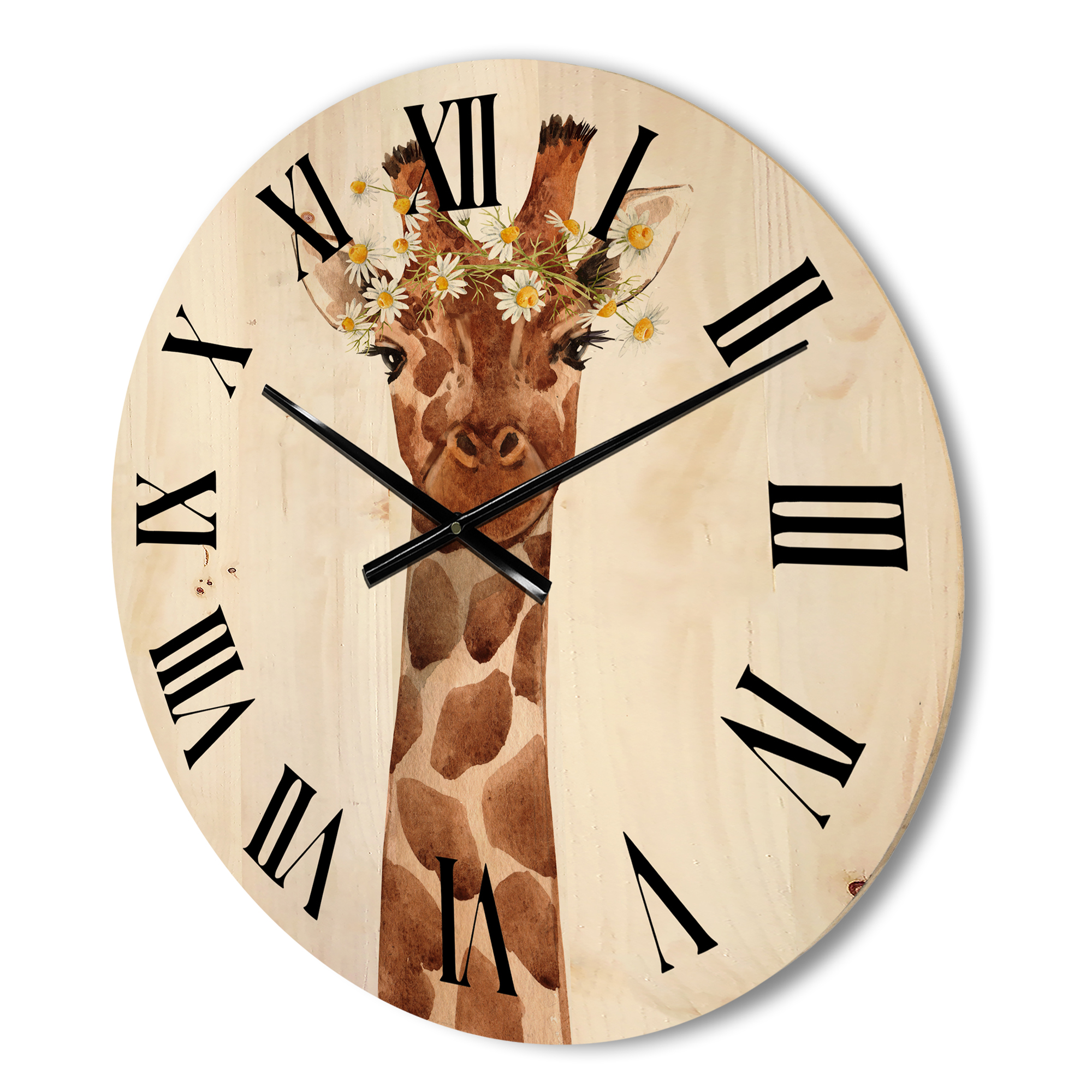 Designart 'Portrait of A Giraffe With White Flowers' Farmhouse Wood Wall Clock