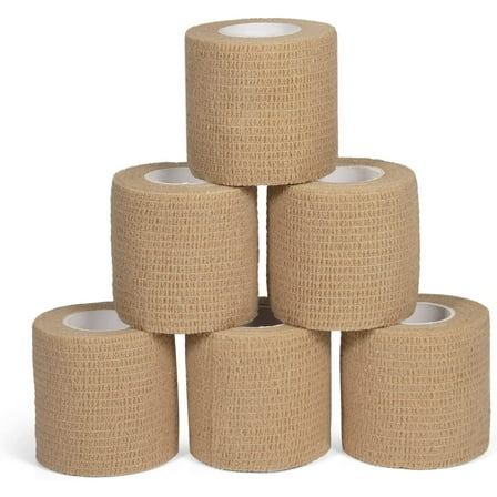 6 Pack 2” x 5 Yards Self Adhesive Bandage Wrap Elastic Cohesive Bandage for Sports Wrist Ankle Breathable Vet Wrap Self Adherent Cohesive Wrap for Dog Cat Grip Cover Wrap Tape (Skin Color)