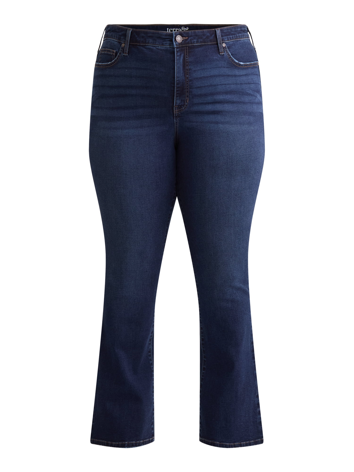 Terra & Sky Women's Plus Size Bootcut High Rise Jeans, Available in Short and Regular Inseams