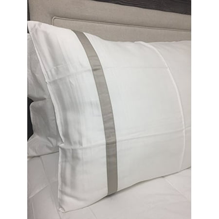 Koni White Pillow Sham with one Gray Satin Stripe, 100% ...