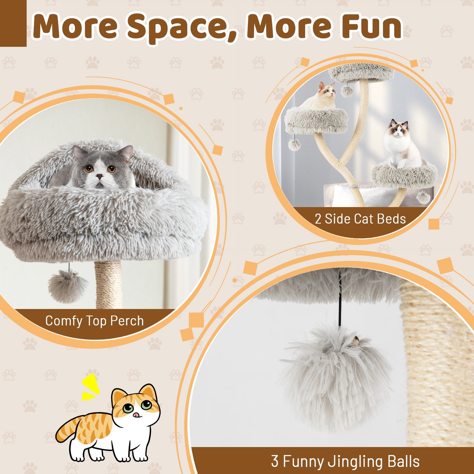Costway Cat Tree Tower 70'' Multi-Level Kitten Activity Center with 3 Perches & Balls Gray