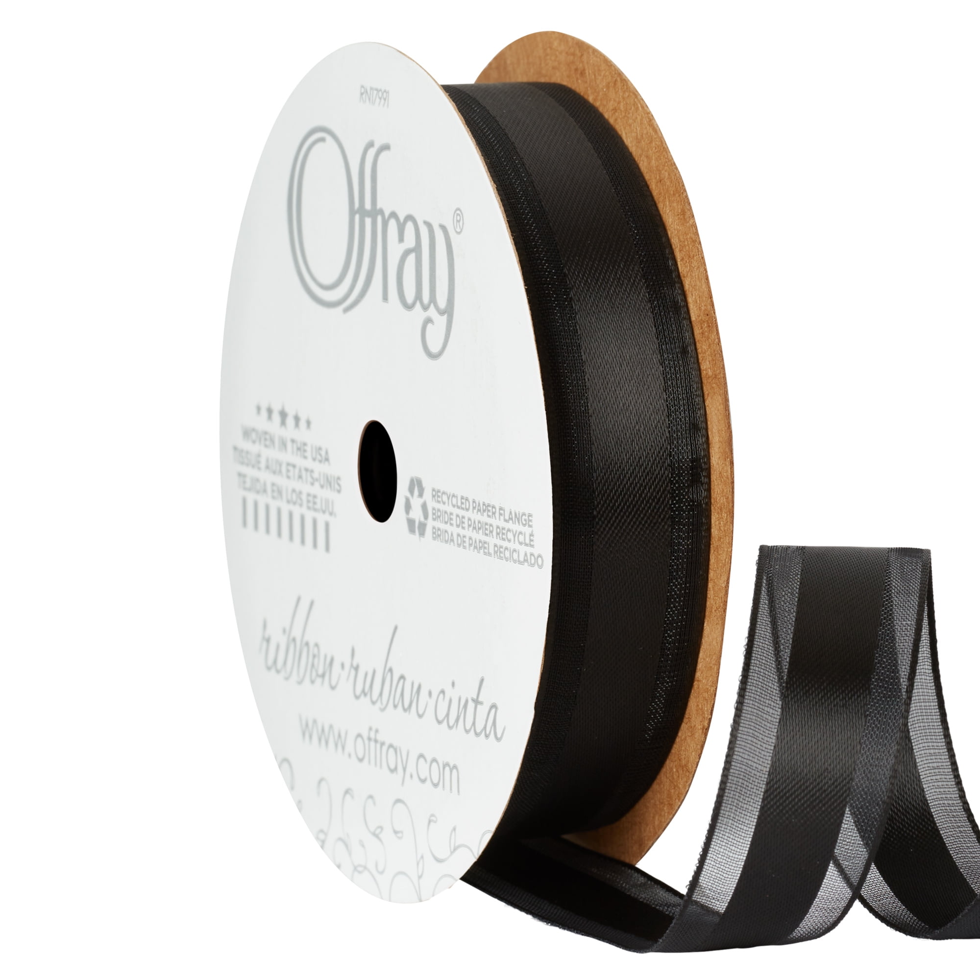 (3 pack) Offray Ribbon, Black 5/8 inch Sheer Ribbon for Wedding, Crafts and Gifting, 9 feet, 1 Each