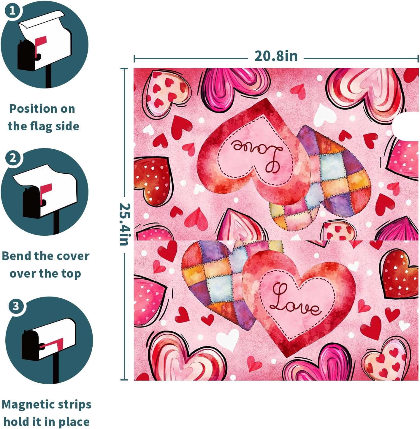Valentine''s Day Magnetic Mailbox Cover Red Pink Heart Mailbox Cover Magnetic Standard Size 21 X 25.5 Inch Valentine Mailbox Post Cover Mailbox Wraps Mailbox Decor for Home Garden Outdoor Yard