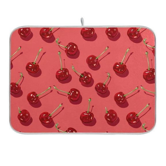 Beautiful Cherry Dish Drying Mat 16x18 Absorbent Microfiber Draining Rack Pad for Kitchen Counter Sink