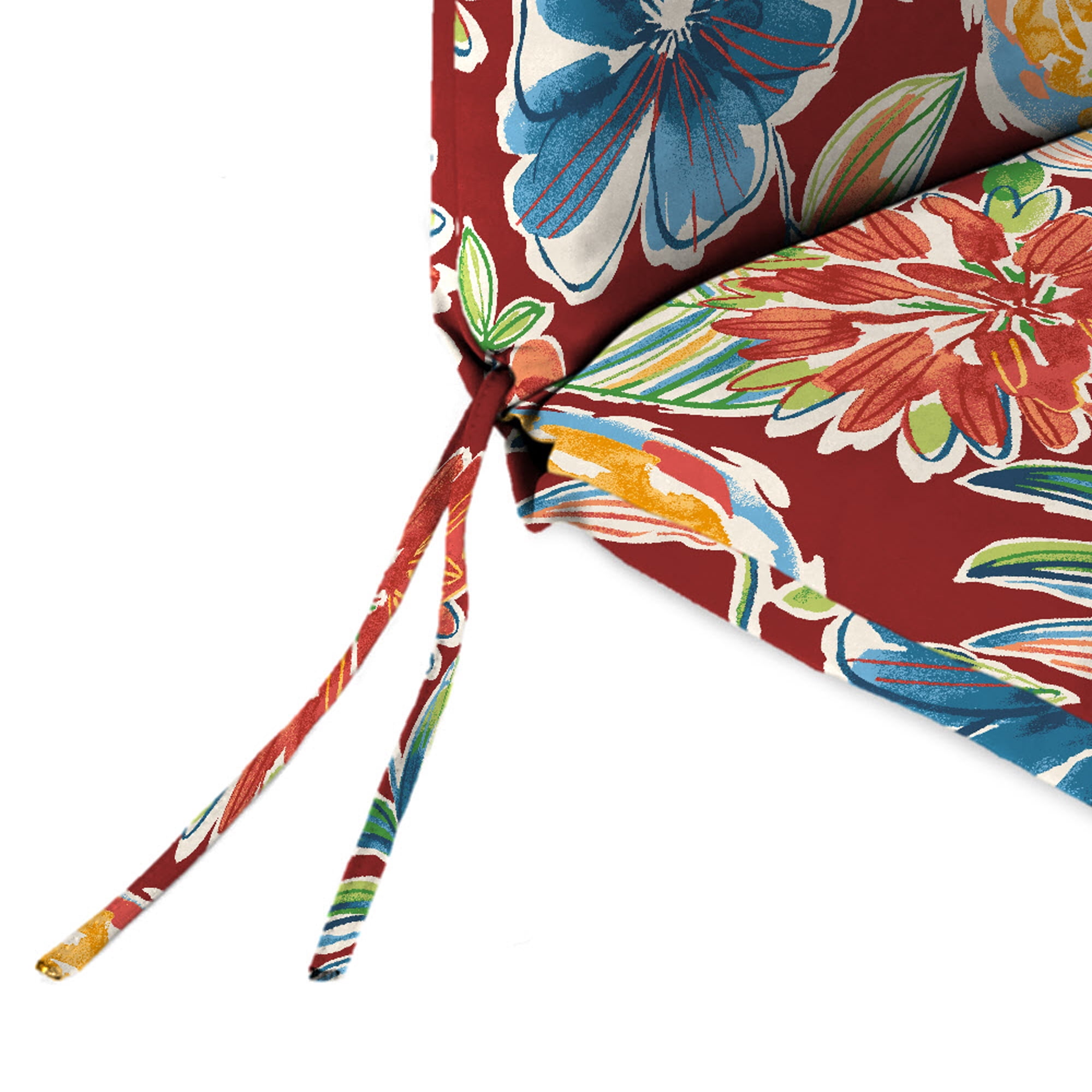 Jordan Manufacturing 44" x 22" Colsen Berry Red Floral Rectangular Outdoor Chair Cushion with Ties and Hanger Loop