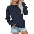 thumbnail image 2 of Women's Hoodless Sweatshirt Womens Long Sleeve Pocket Hoodie Pullover Crewneck Drop Shoulder Casual Top Lightweight Hoodie, 2 of 5