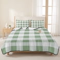 thumbnail image 3 of Twin XL Quilt Set 68''x98'', Sage Green Checkered Lightweight Summer Bedspread Coverlet Set with 2 Pillow Shams, Green White Buffalo Plaid Breathable All Season Quilt Bedding for Dorm/Guest Room, 3 of 9