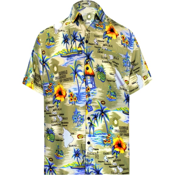 HAPPY BAY Men's Hawaiian Shirts Short Sleeve Button Down Shirt Men's Summer Shirts Casual Beach Vacation Hawaii Island Shirts for Men Funny XL Ocean Chart, Autumn Beiges From Kids