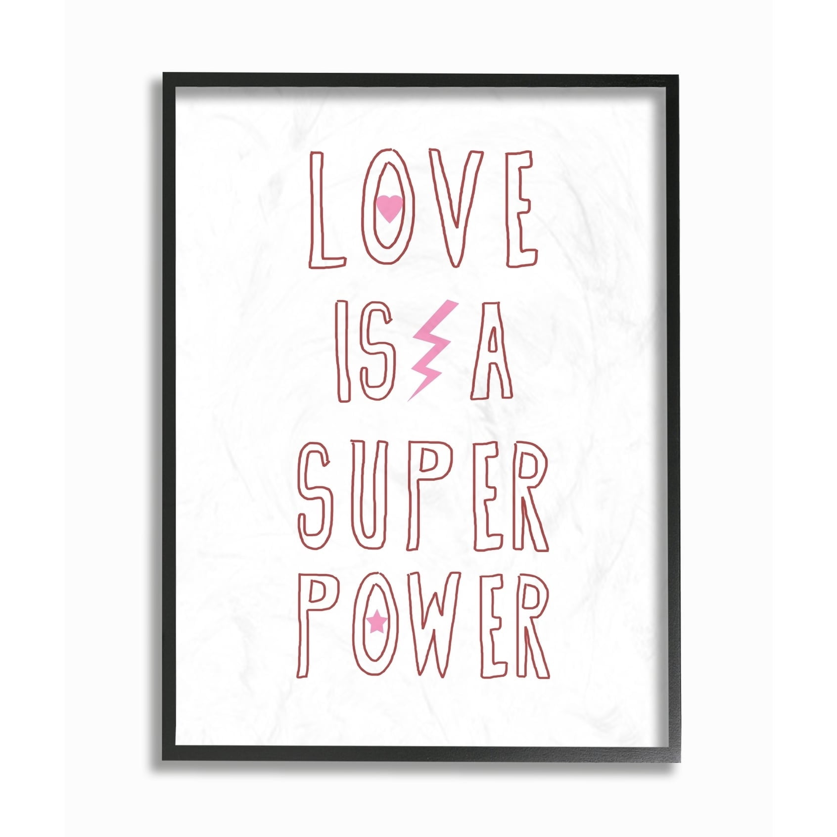 Stupell Love Is a Superpower Pink Lightning Star Heart Framed Giclee Art 11 x 14
