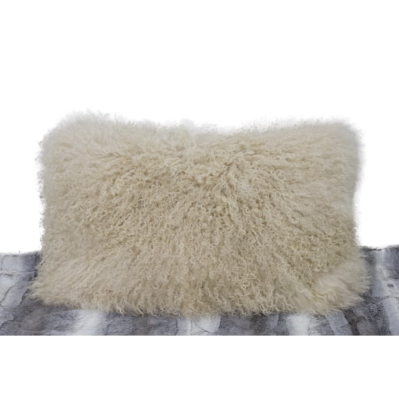 Fennco Styles Geniune Mongolian Lamb Fur Throw Pillow (Oyster, 12"x20" Case Only)