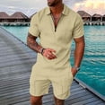 thumbnail image 2 of RUTAYY Men's Outfits Casual Solid Color 2 Piece Turndown Collar Zipper Short Sleeve Tops Drawstring Shorts Elegant Holiday Clothing Sets, 2 of 6