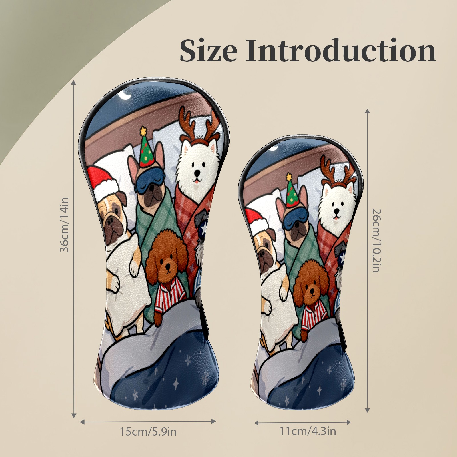 Golf Club Head Covers Christmas Pet Bed Pattern Waterproof Leather Golf Head Covers for Men Women Driver Head Cover Fairway Headcover for Golf Lovers