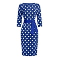 thumbnail image 6 of Women's Vintage Polka Dot Midi Dress, Crew Neck 3/4 Sleeve Self Tie Waist Slim Bodycon Knee-Length Pencil Dress Blue XL(XL), 6 of 6