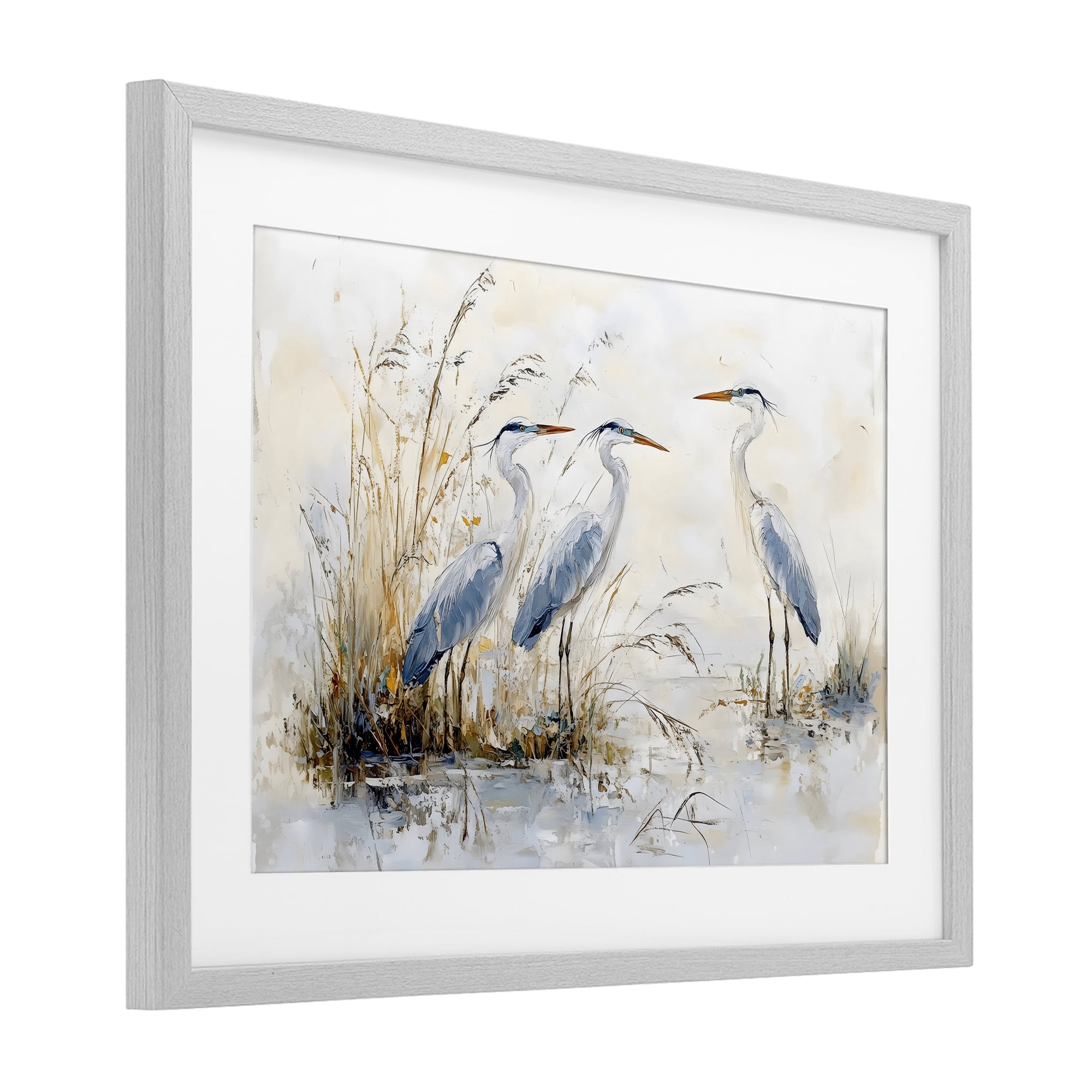 Stupell Industries Blue Heron Trio in Wetlands Gray Framed Print Under Glass, design by LSR Design Studio