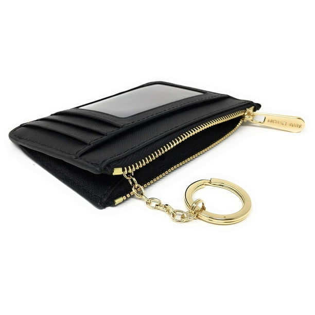 Michael Kors Jet Set Travel Small Top Zip Coin Pouch with ID Holder in Saffiano Leather Black with Gold Hardware Walmart