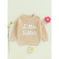 thumbnail image 2 of Suealasg Baby Girl Knit Sweater Long Sleeve Floral Letter Embroidery Chunky Pullover Sweater 3 6 9 12 18 Months Infant Sister Matching Fall Winter Sweater Warm Top, 2 of 7