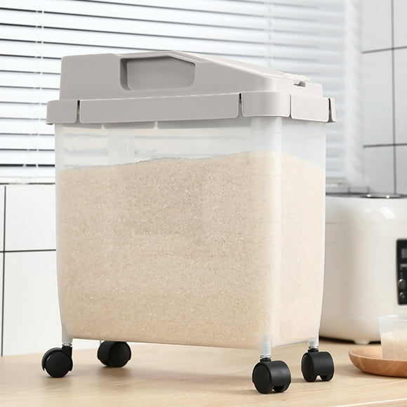 Dvkptbk Rice Storage Container,Large Airtight 20Lb Rice Container, Food Storage Cereal Container, Pet Dog Food Container with Wheels + Measuring Cup, Flour Grain Container for Household