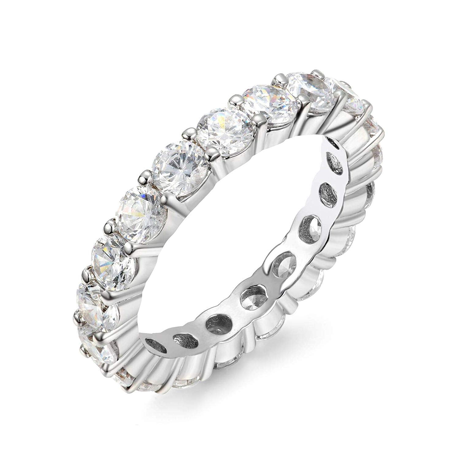 3.5 mm Round .925 Silver CZ Stackable Eternity Bridal Wedding Band Ring Size 5 